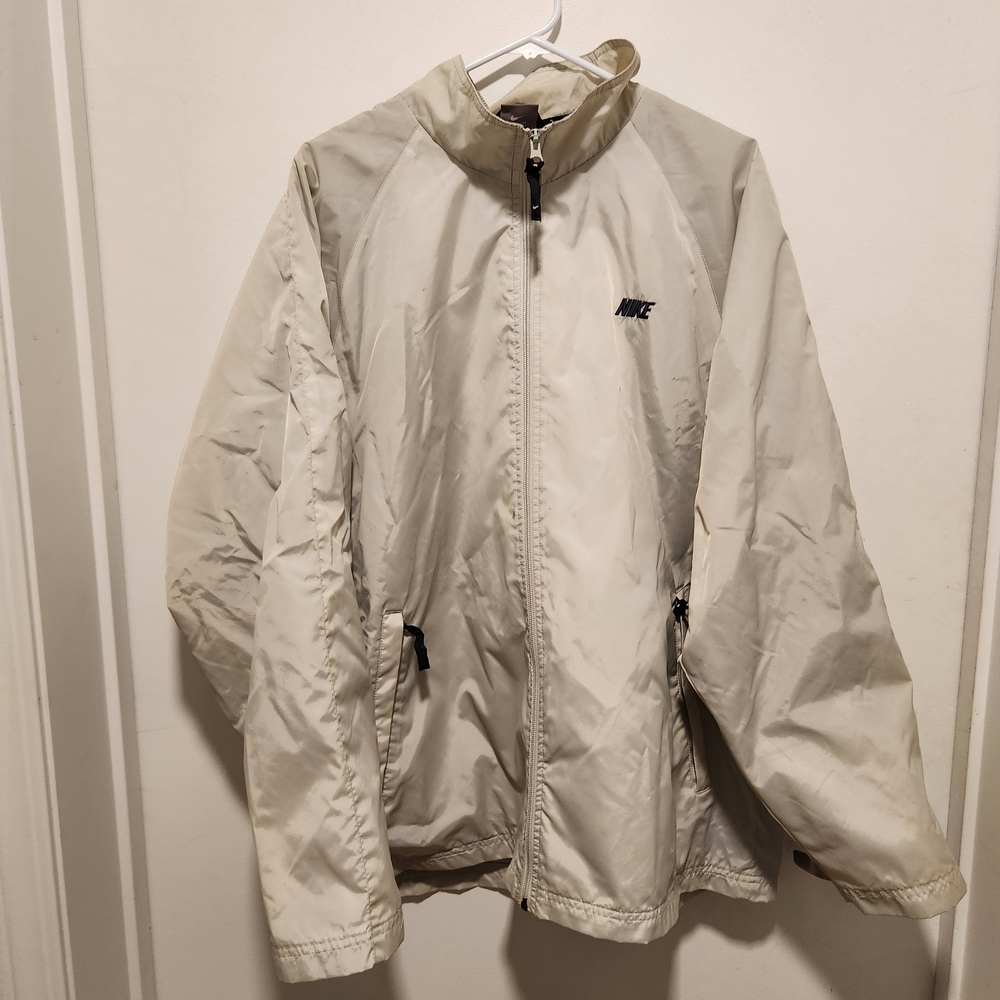 Vintags Nike Men's Cream Full Zip Jacket Y2k Gray Tag Windbreaker Thailand 90s